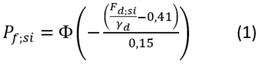 Vergelijking 1, formule voor de faalkans als functie van de stabiliteitsfactor.