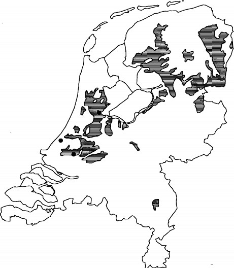 Figuur met een kaart van Nederland met de gebieden met veen tot 1,2 m beneden maaiveld.