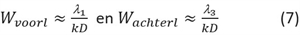Formule 7 met benaderingen, voor relatief kleine leklengten, voor de weerstandstermen van voor- en achterland.