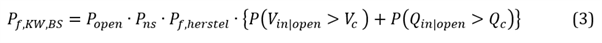 Formule voor de kans op overstroming na niet sluiten van waterkerende constructie (3).