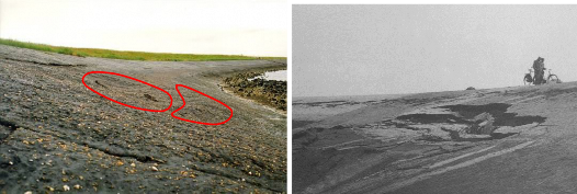 Twee foto's van taluds met inzakkingen.