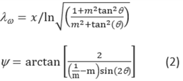 Formule 2 met de twee vergelijkingen die de relatie tussen de cyclische lekfactor en de faseverschuiving geven als functie van de hieronder staande parameters die de ellips karakteriseren.